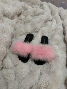 Pink Faux Fur Slide Sandals